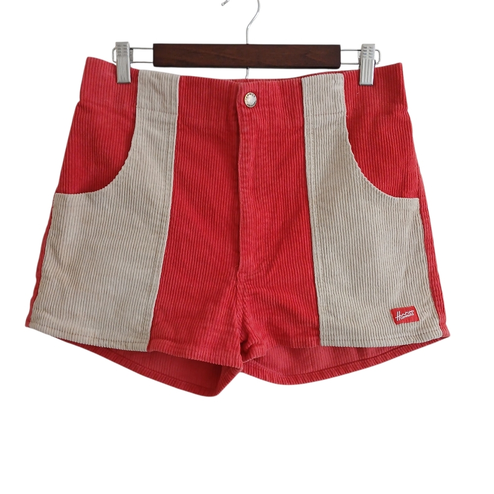 Hammies Shorts Women's 32 Red/Sand Corduroy Stretch 2" Beach Surf 2 Tone Retro